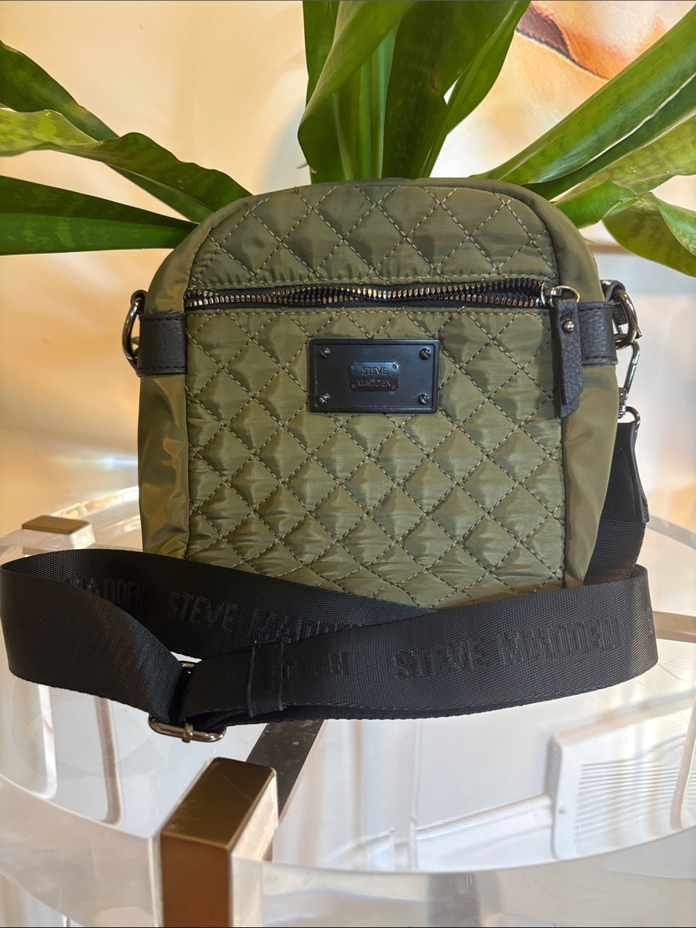 Steve Madden BDrake Olive Quilted Crossbody Bag